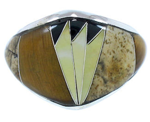 Silver Southwestern Multicolor Jewelry Ring Size 6-3/4 EX22531