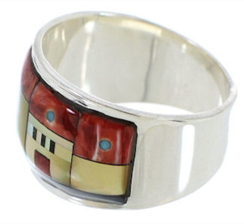 Native American Design Silver Multicolor Ring Size 7-1/4 MW73853