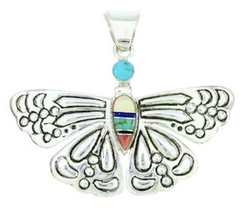 Southwest Multicolor Sterling Silver Butterfly Pendant Jewelry DW72891
