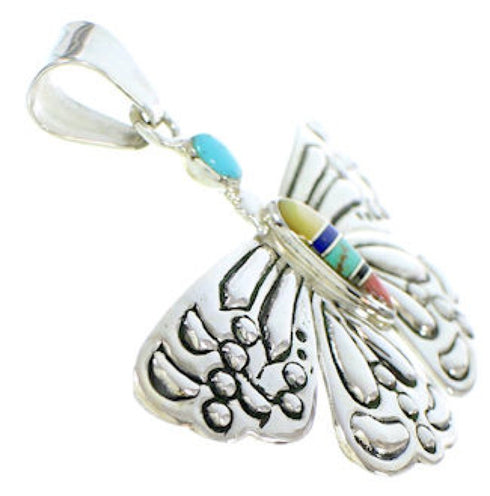 Southwest Multicolor Sterling Silver Butterfly Pendant Jewelry DW72891