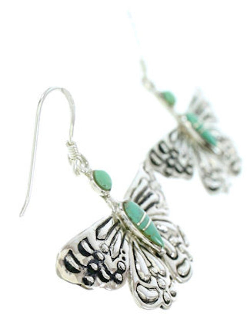 Southwest Turquoise Sterling Silver Butterfly Dangle Earrings DW73012