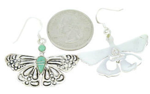 Southwest Turquoise Sterling Silver Butterfly Dangle Earrings DW73012