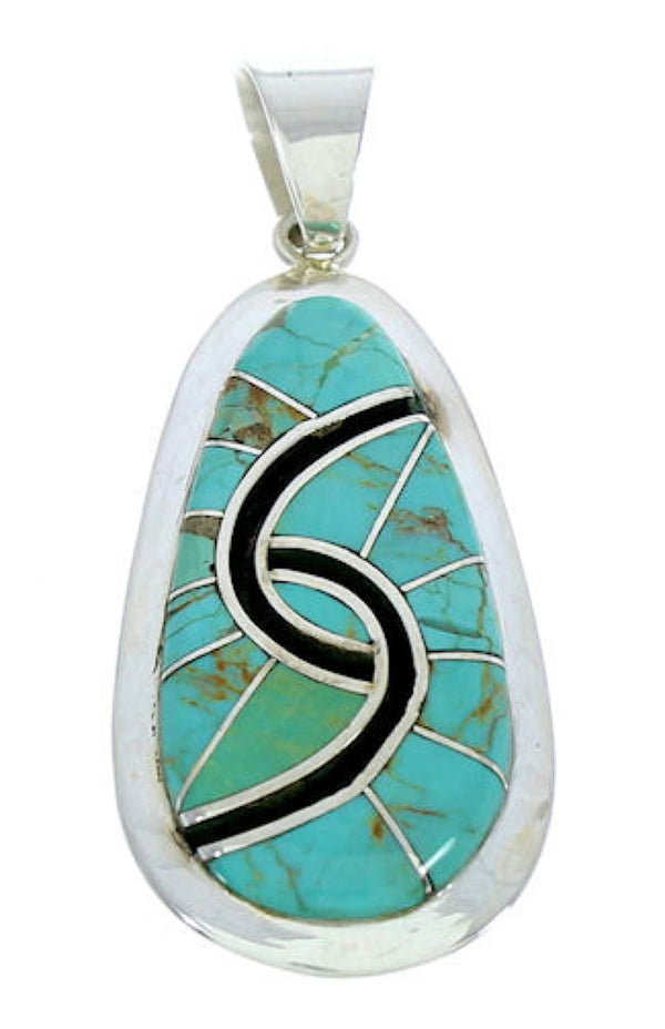 Southwestern Turquoise Inlay Sterling Silver Pendant AX23434