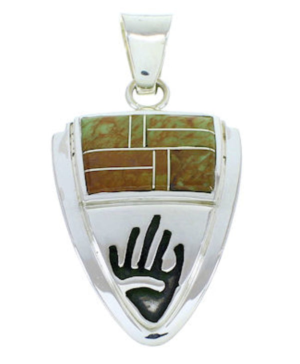 Southwest Hand Turquoise Inlay Sterling Silver Pendant YS73187