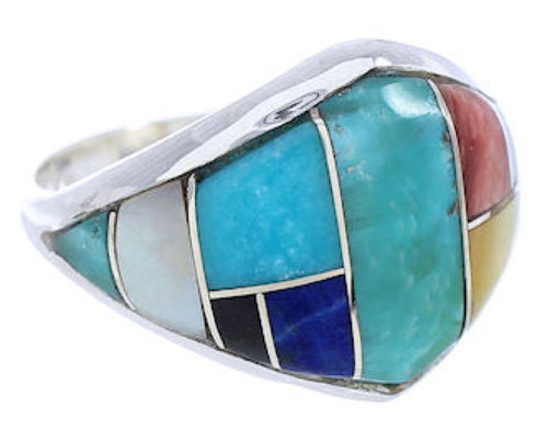 Genuine Silver Multicolor Inlay Ring Size 5-1/2 GS74105