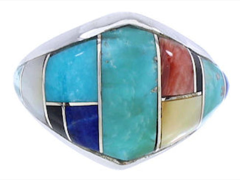 Genuine Silver Multicolor Inlay Ring Size 5-1/2 GS74105