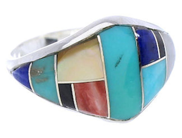 Multicolor Inlay Genuine Sterling Silver Ring Size 7-1/4 GS74109