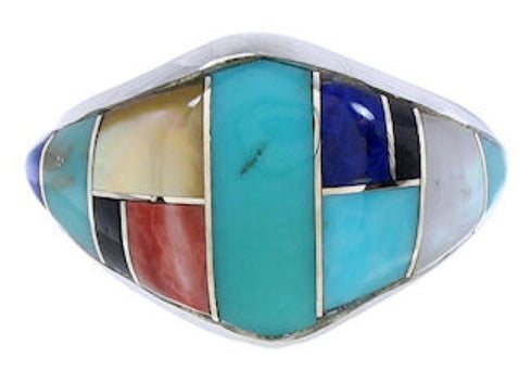 Multicolor Inlay Genuine Sterling Silver Ring Size 7-1/4 GS74109