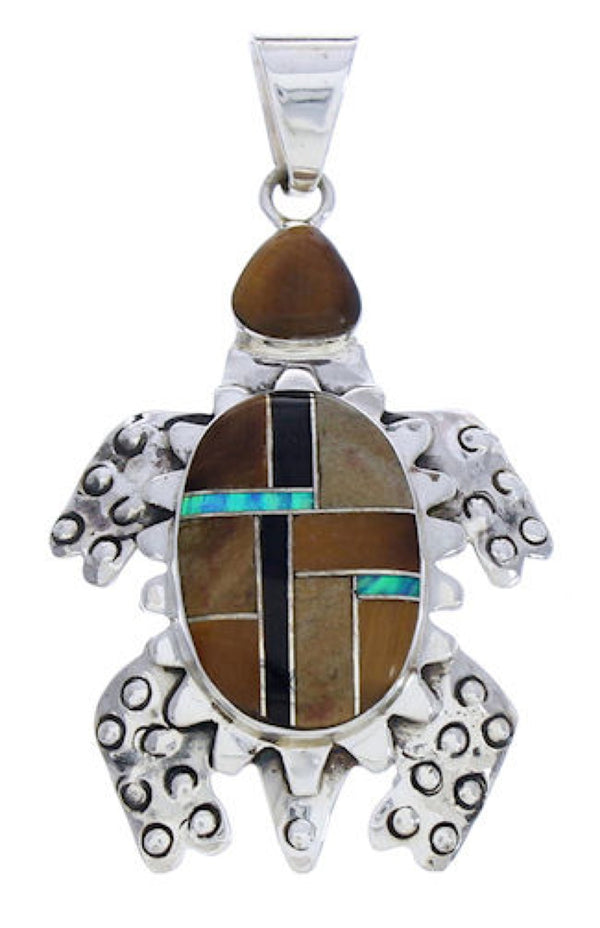 Tiger Eye Multicolor Turtle Sterling Silver Pendant AX23688