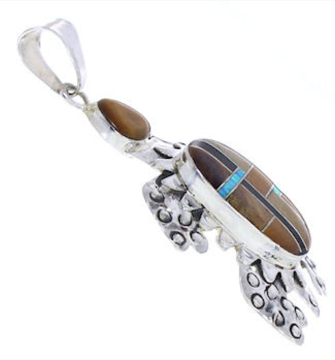 Tiger Eye Multicolor Turtle Sterling Silver Pendant AX23688