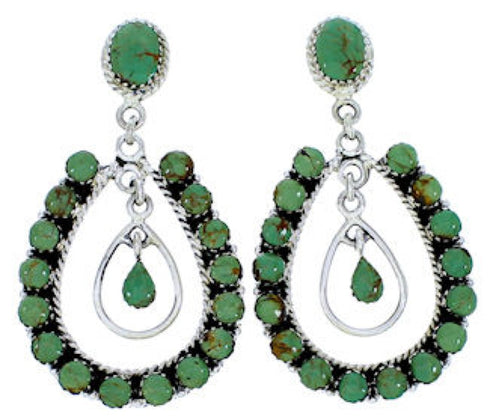 Southwestern Silver Turquoise Post Dangle Earrings MW73494