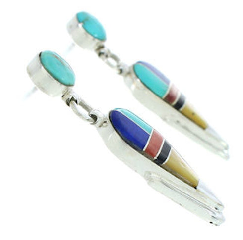Sterling Silver And Multicolor Inlay Post Dangle Earrings BW73723