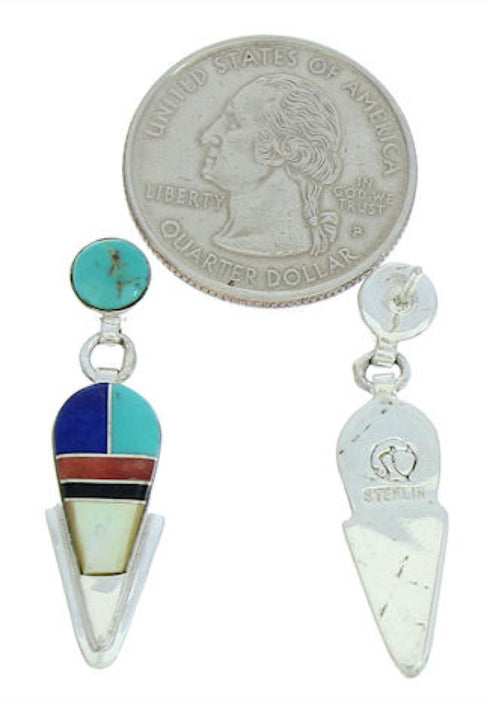 Sterling Silver And Multicolor Inlay Post Dangle Earrings BW73723