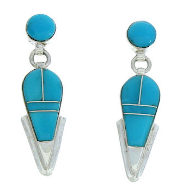 Sterling Silver Jewelry Turquoise Inlay Post Dangle Earrings BW73753