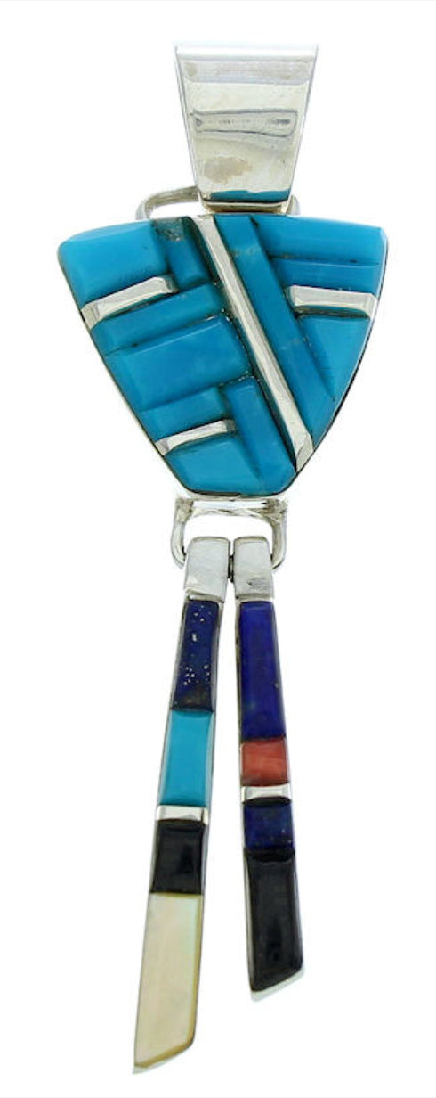Sterling Silver Jewelry Turquoise Multicolor Inlay Pendant BW76074