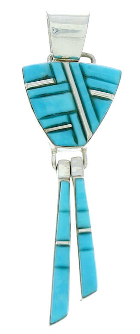 Turquoise Inlay Southwestern Silver Pendant BW76080