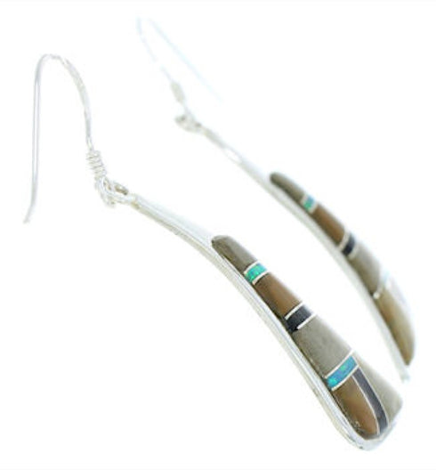 Southwest Multicolor Inlay Silver Jewelry Hook Earrings MW73356