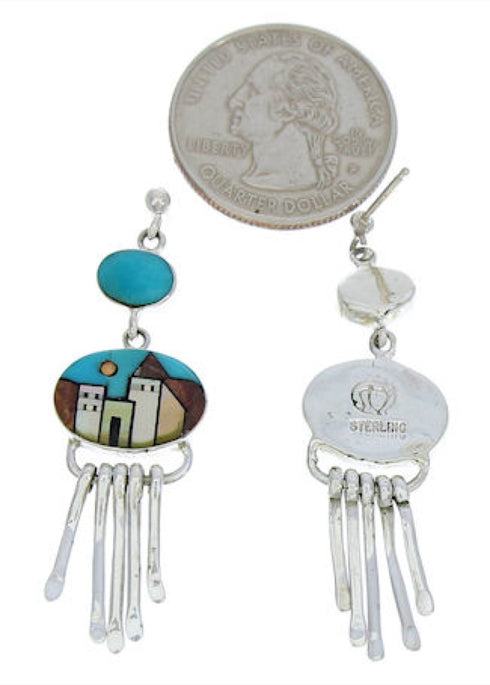 Native American Pueblo Or Village Design Multicolor Earrings MW73316