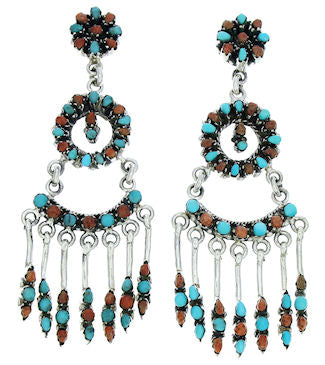 Turquoise And Coral Post Dangle Earrings GS73338