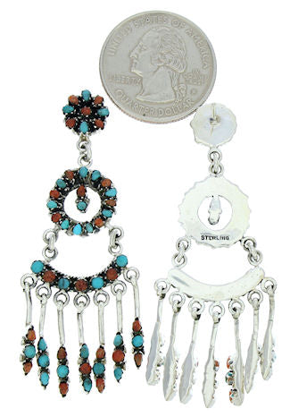 Turquoise And Coral Post Dangle Earrings GS73338