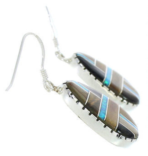 Sterling Silver Multicolor Inlay Jewelry Hook Dangle Earrings BW74241