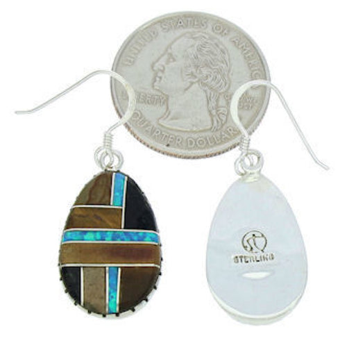 Sterling Silver Multicolor Inlay Jewelry Hook Dangle Earrings BW74241