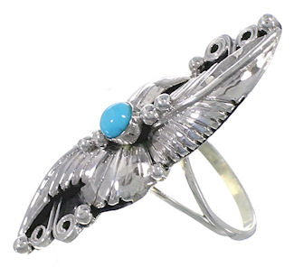 Genuine Sterling Silver Turquoise Scalloped Leaf Ring Size 7 UX31927