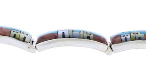 Multicolor Native American Design Silver Link Bracelet EX28420