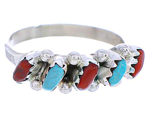 Zuni Jewelry Turquoise Coral Needlepoint Ring Size 6-1/4 MW74616