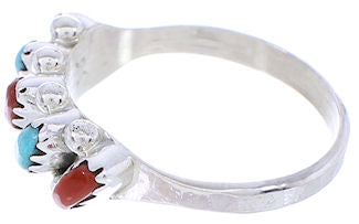 Zuni Jewelry Turquoise Coral Needlepoint Ring Size 6-1/4 MW74616