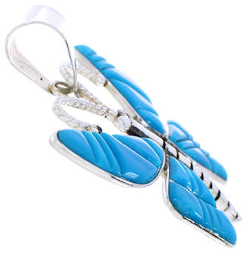 Southwest Turquoise Inlay Butterfly Silver Slide Pendant BW75150