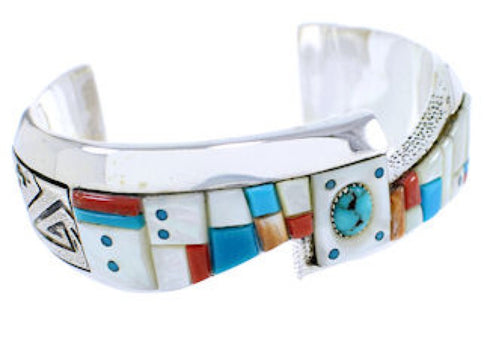 Silver And Multicolor Inlay Cuff Bracelet Jewelry RS75361