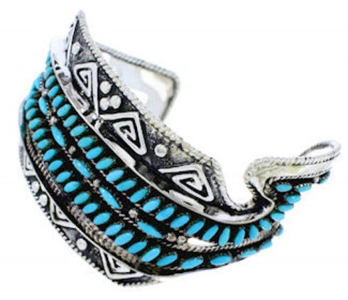 Turquoise Needlepoint Sterling Silver Water Wave Sturdy Cuff Bracelet RS75372