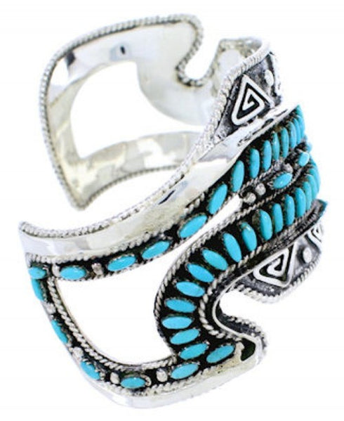 Turquoise Needlepoint Sterling Silver Water Wave Sturdy Cuff Bracelet RS75372