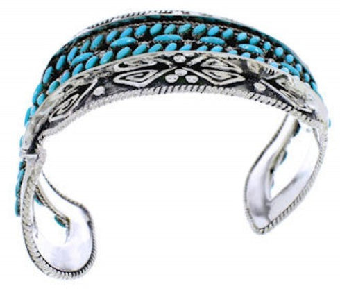 Turquoise Needlepoint Sterling Silver Water Wave Sturdy Cuff Bracelet RS75372