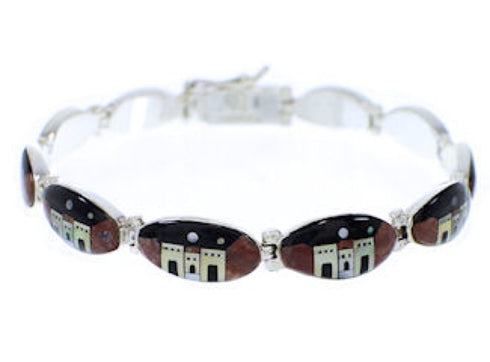 Multicolor Native American Village Design Link Bracelet GS74744