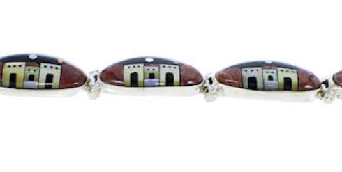 Multicolor Native American Village Design Link Bracelet GS74744
