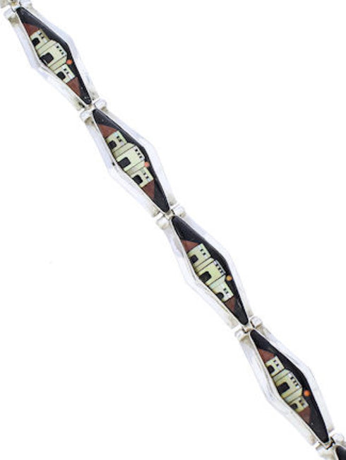 Multicolor Native American Village Design Link Bracelet GS74743