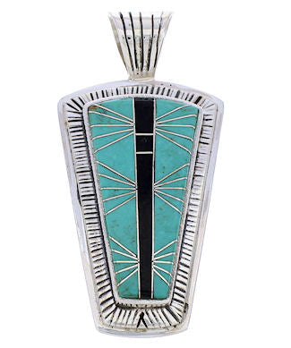 Jet Turquoise Inlay Jewelry Sterling Silver Pendant MW75153