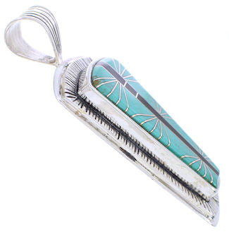 Jet Turquoise Inlay Jewelry Sterling Silver Pendant MW75153