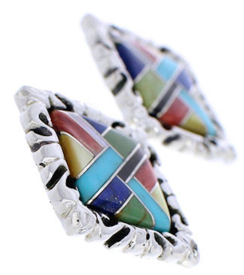 Multicolor Inlay Southwestern Sterling Silver Post Earrings GS75046