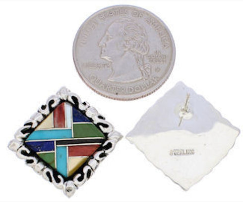 Multicolor Inlay Southwestern Sterling Silver Post Earrings GS75046