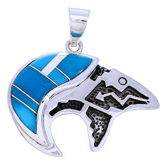 Turquoise Inlay Silver Bear Arrow Slide Pendant MW74930