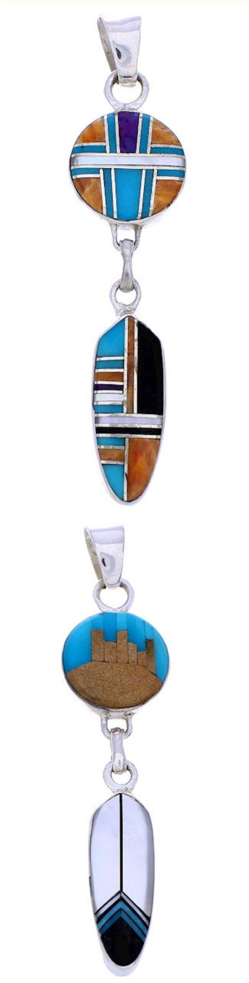 Native American Village Design Multicolor Feather Reversible Pendant MW75025