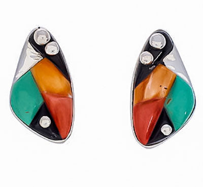 Whiterock Sterling Silver Multicolor Inlay Post Earrings RS75469