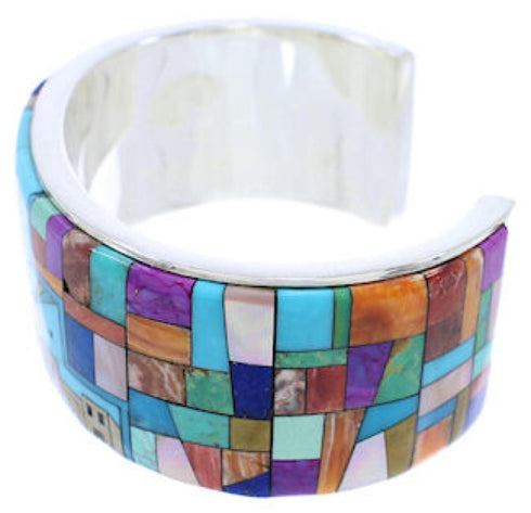 Multicolor Silver Native American Village Design Cuff Bracelet MX28023