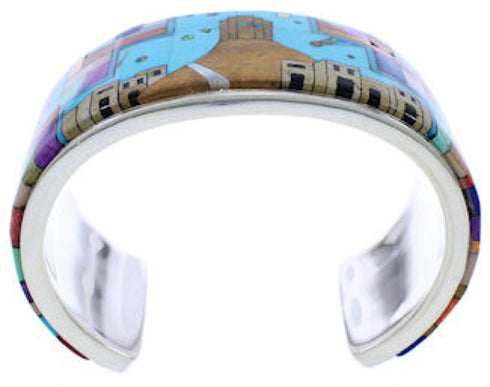 Multicolor Silver Native American Village Design Cuff Bracelet MX28023