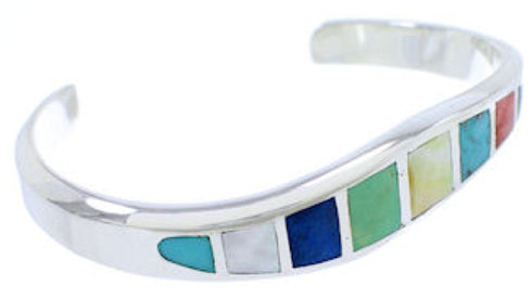 Southwest Multicolor Inlay Sterling Silver Cuff Bracelet MX27205
