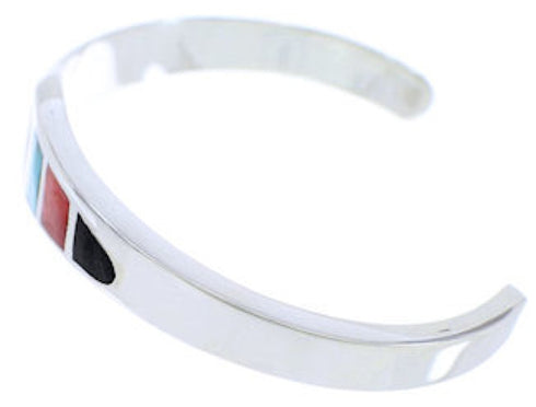 Southwest Multicolor Inlay Sterling Silver Cuff Bracelet MX27205