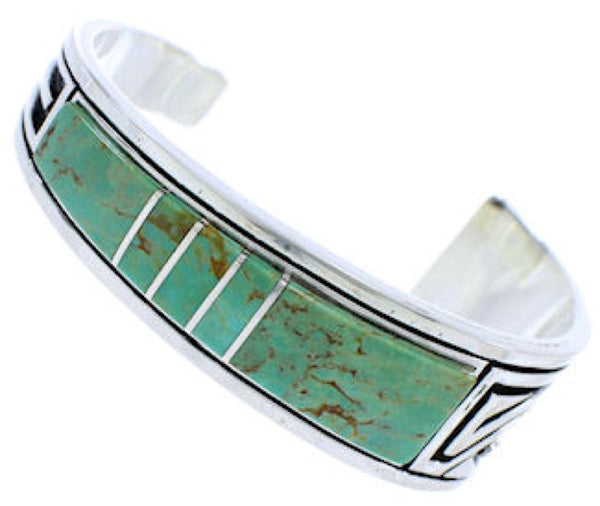 Turquoise Inlay Feather Jewelry Sterling Silver Cuff Bracelet MX27312
